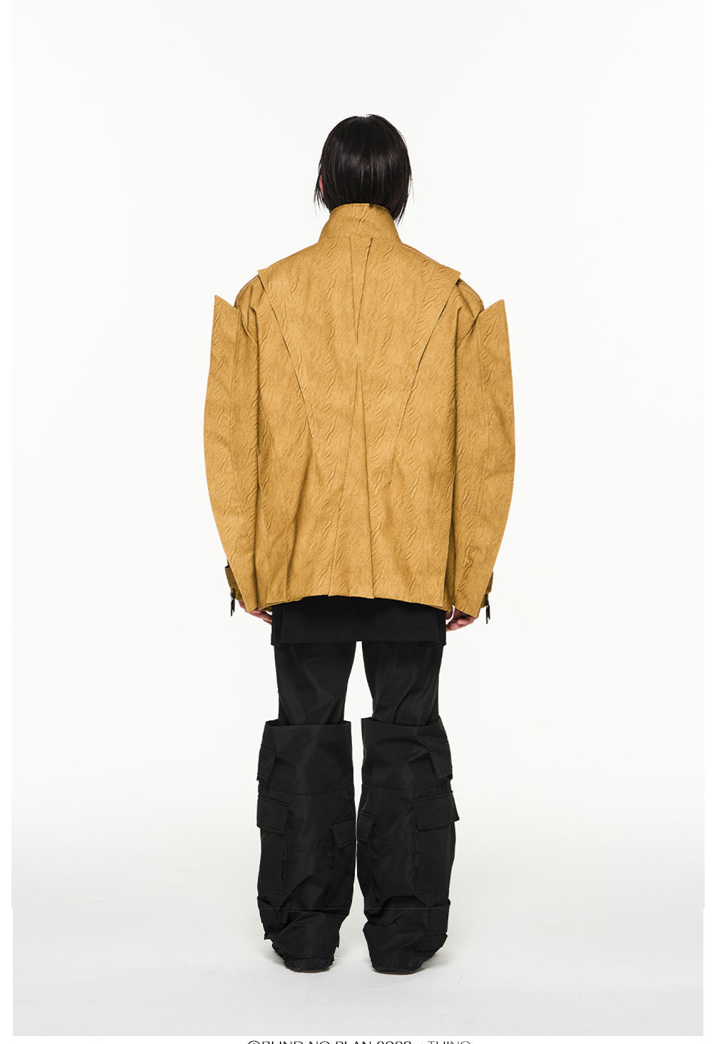 Multi-piece combination braid-washed textured leather jacket