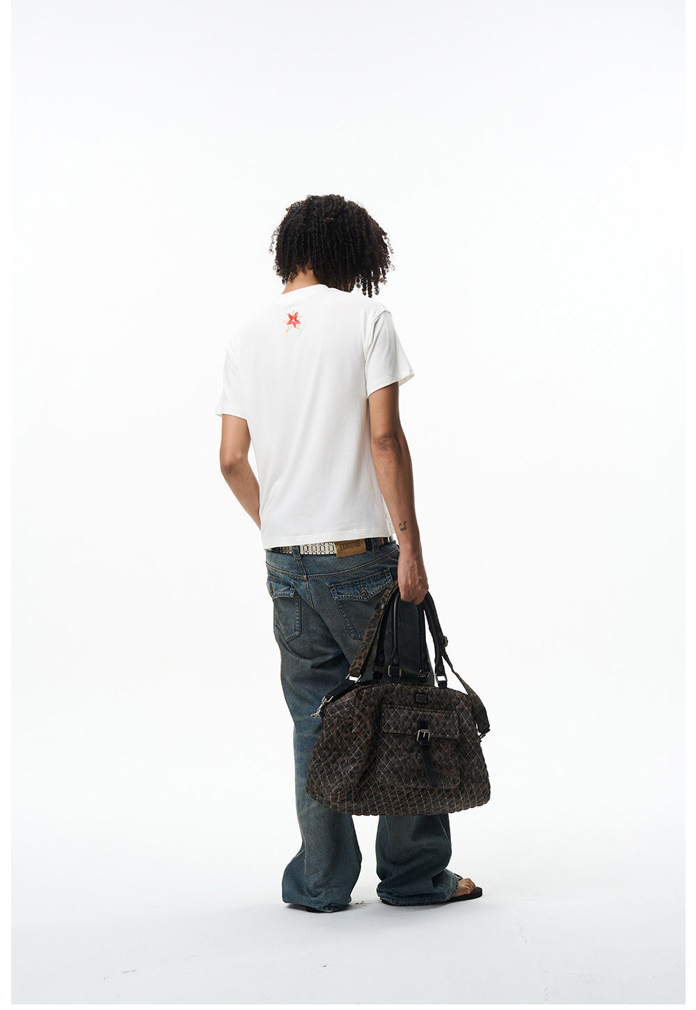 Unisex Five-Pointed Star and Text Print T-Shirt
