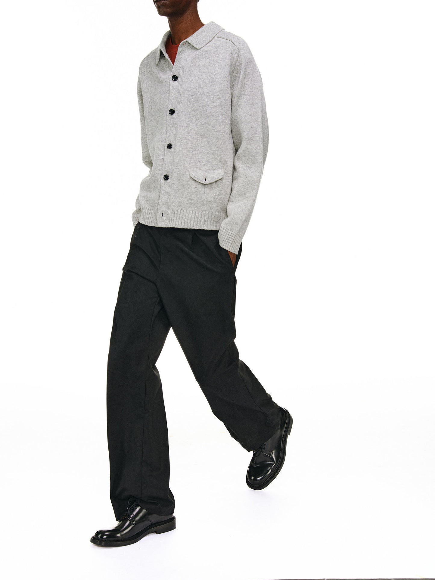 Collar-style knit cardigan