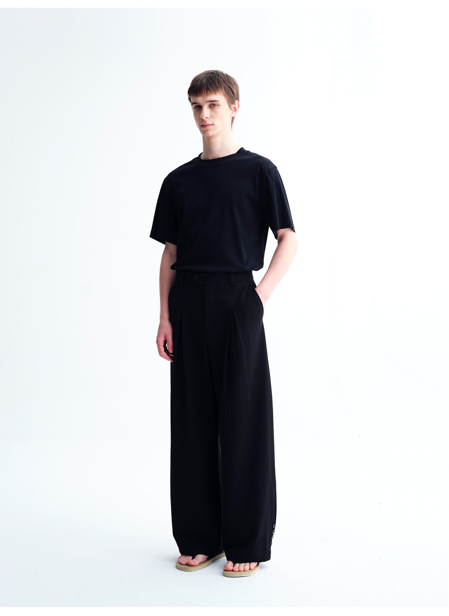 High-Waisted Wide-Leg Pants with 3D Pleats