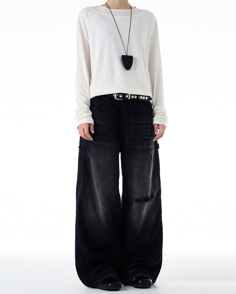 Damaged wash gradient jeans