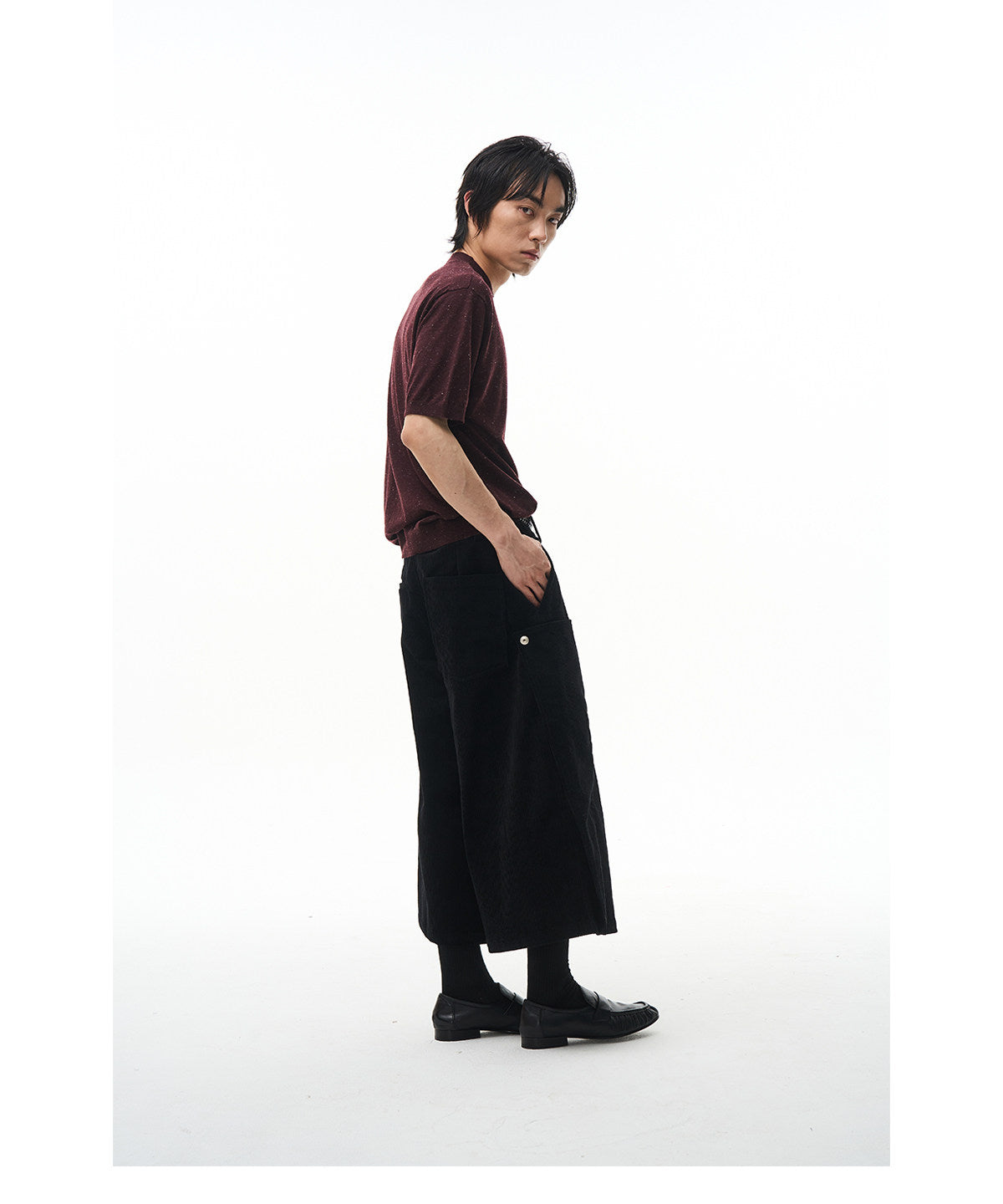 Color-Blocked Half-High-Collar Knit Shirt