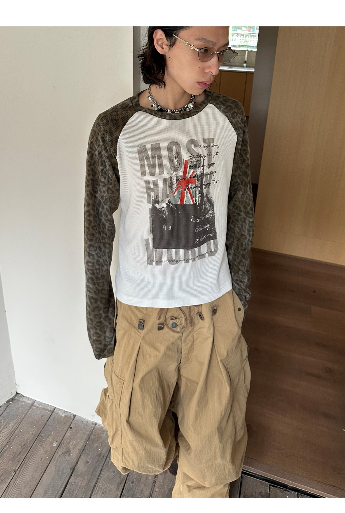 Raglan-Sleeve Leopard-Print T-Shirt