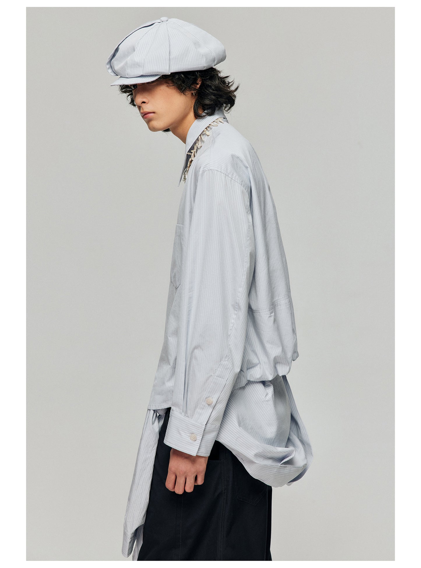 Striped wrinkled long-sleeved shirt