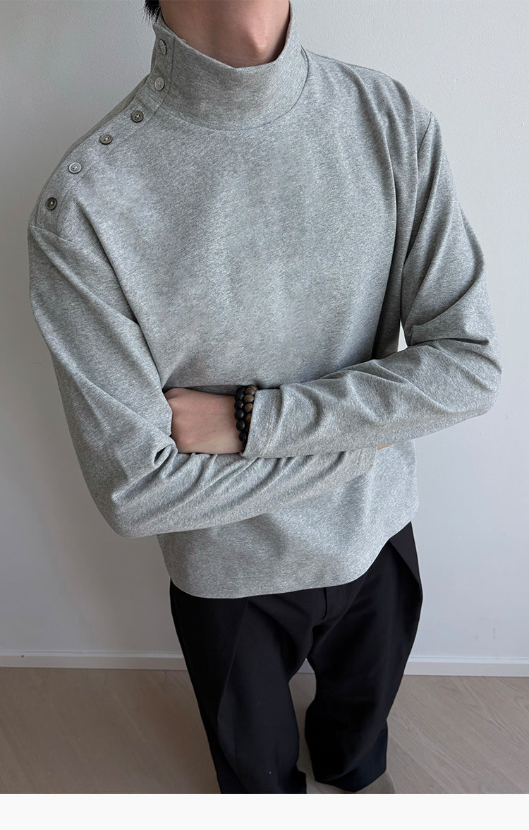 Shell Button High-Collar Shirt