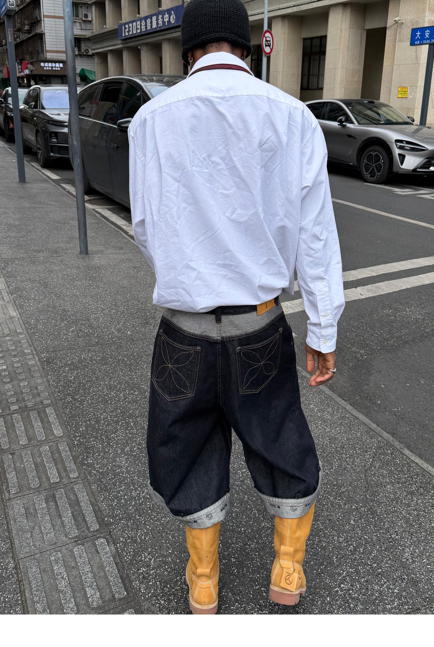 Button-down denim shorts