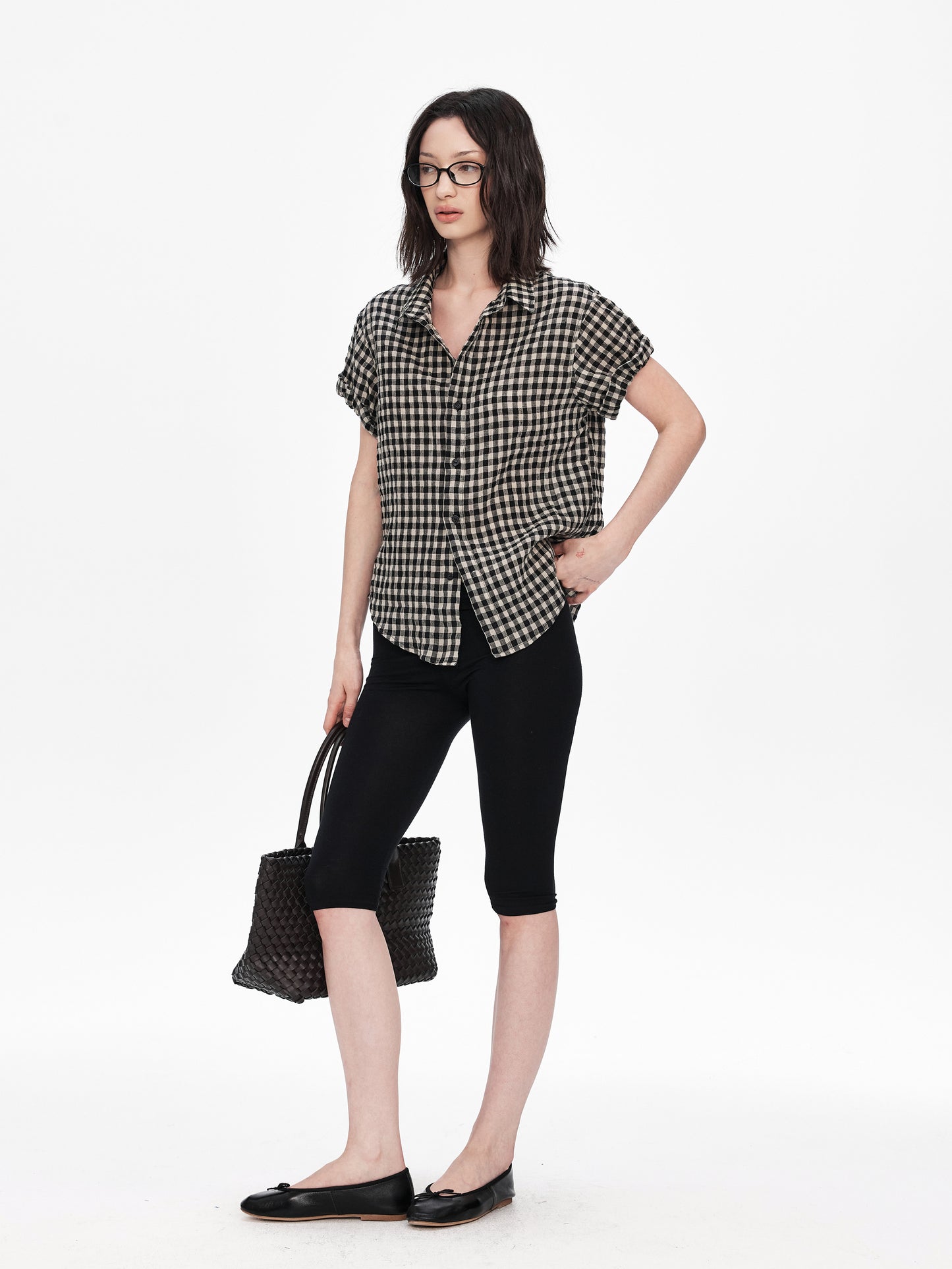 Rolled-Sleeve Checkered Linen Shirt