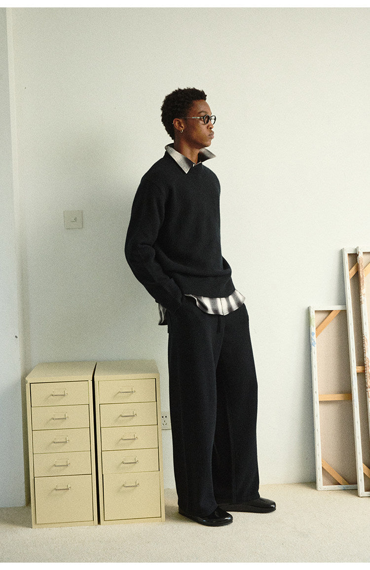 Straight-Leg Knit Casual Pants