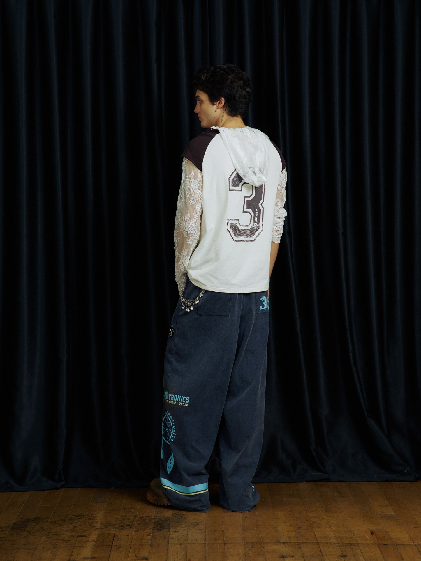 Lace-effect two-piece printed T-shirt