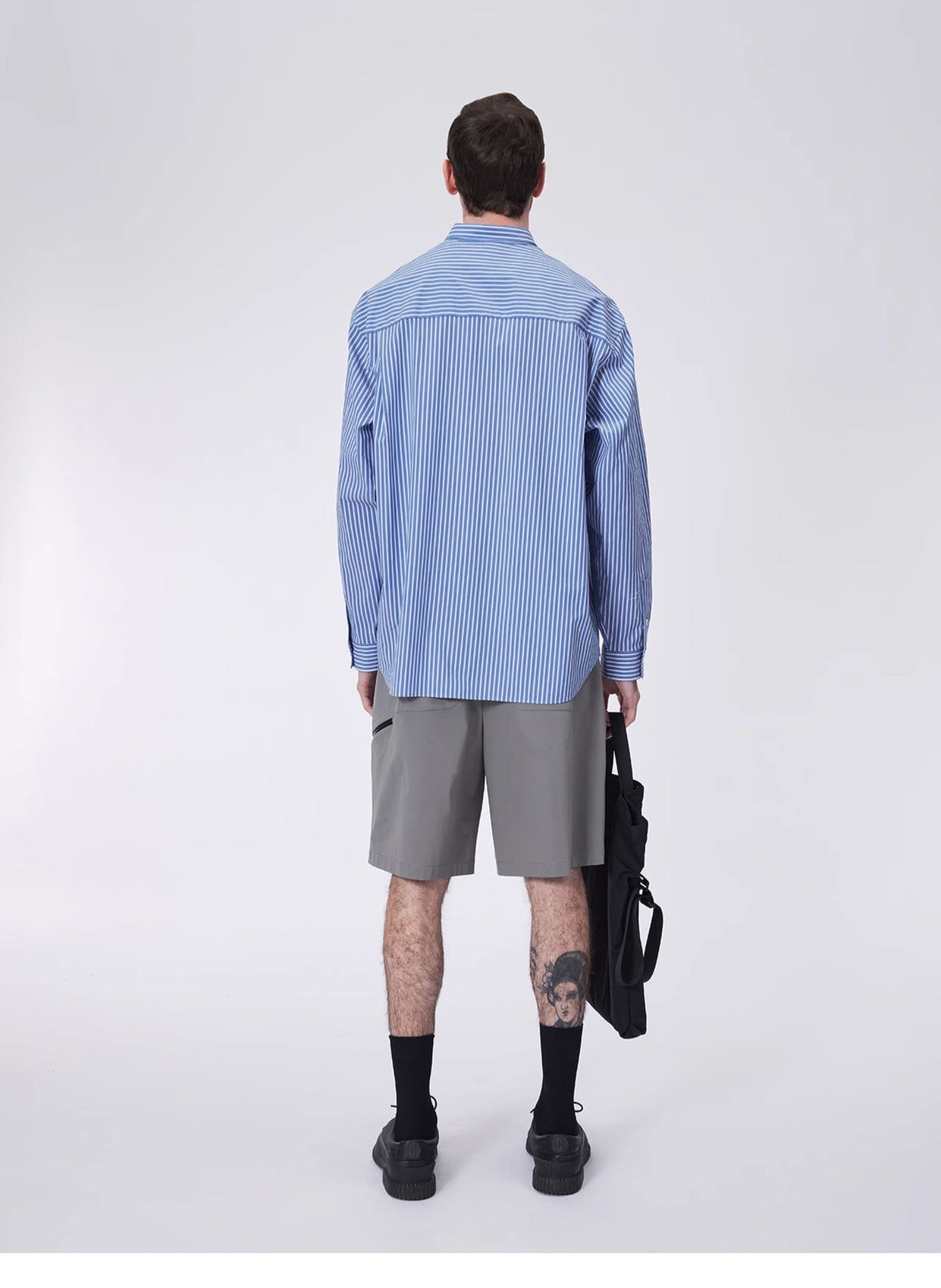 Stand-up lapel striped shirt