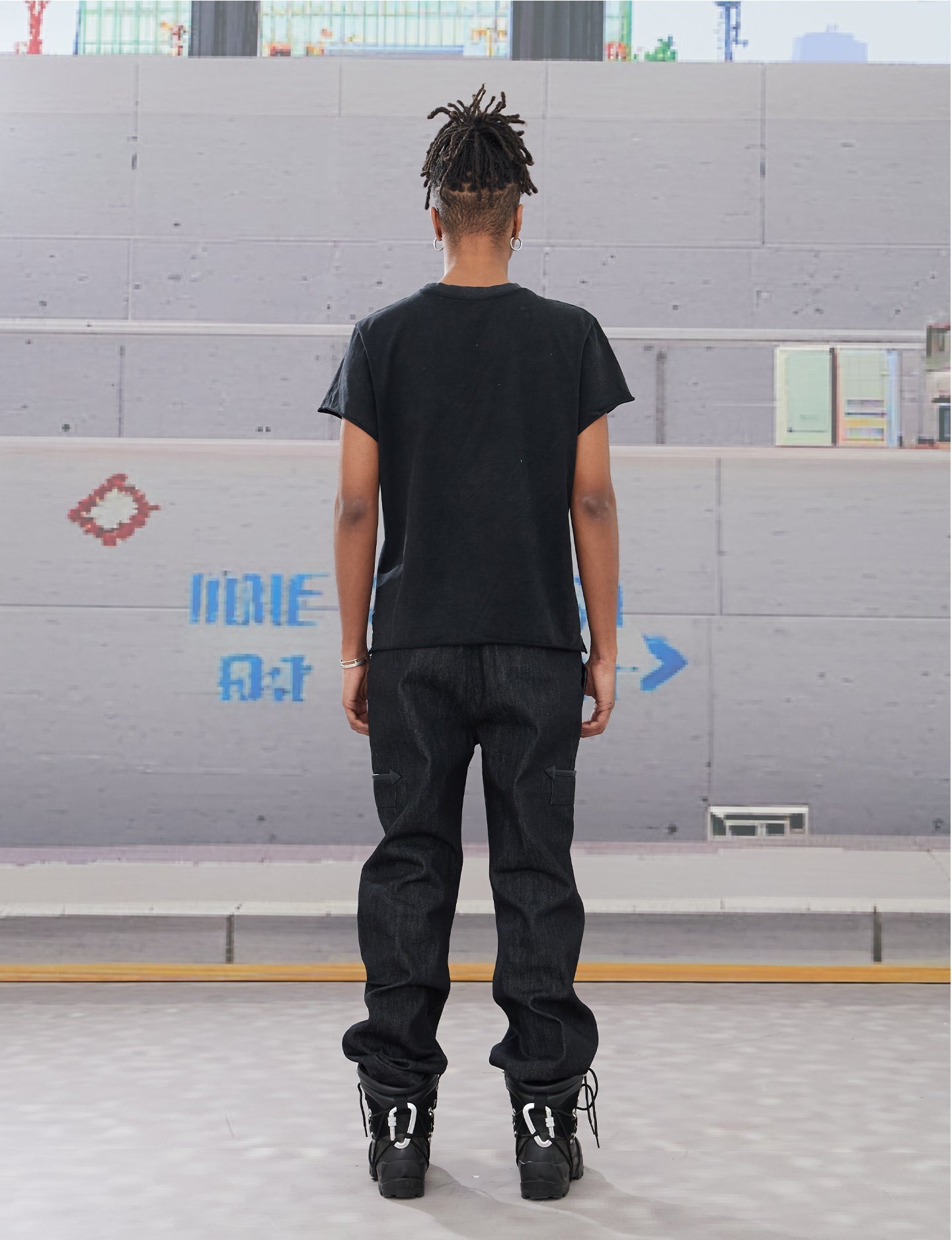 Double Zip Leather Patchwork Jeans