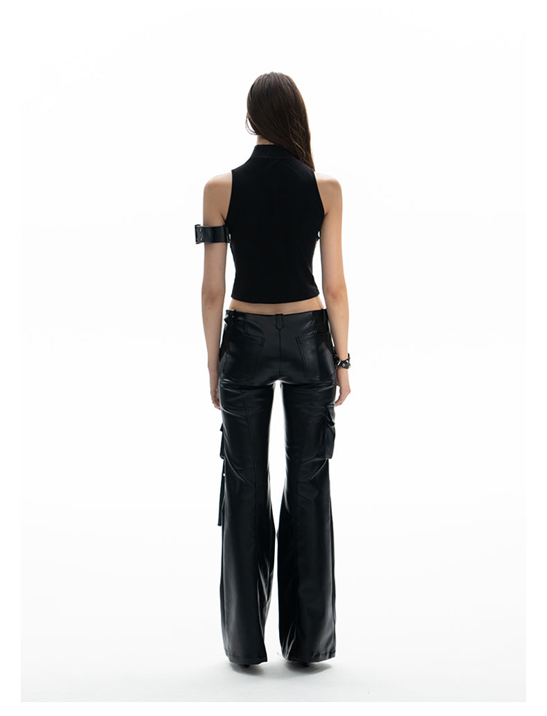 Low Waist Micro Flare PU Leather Pants