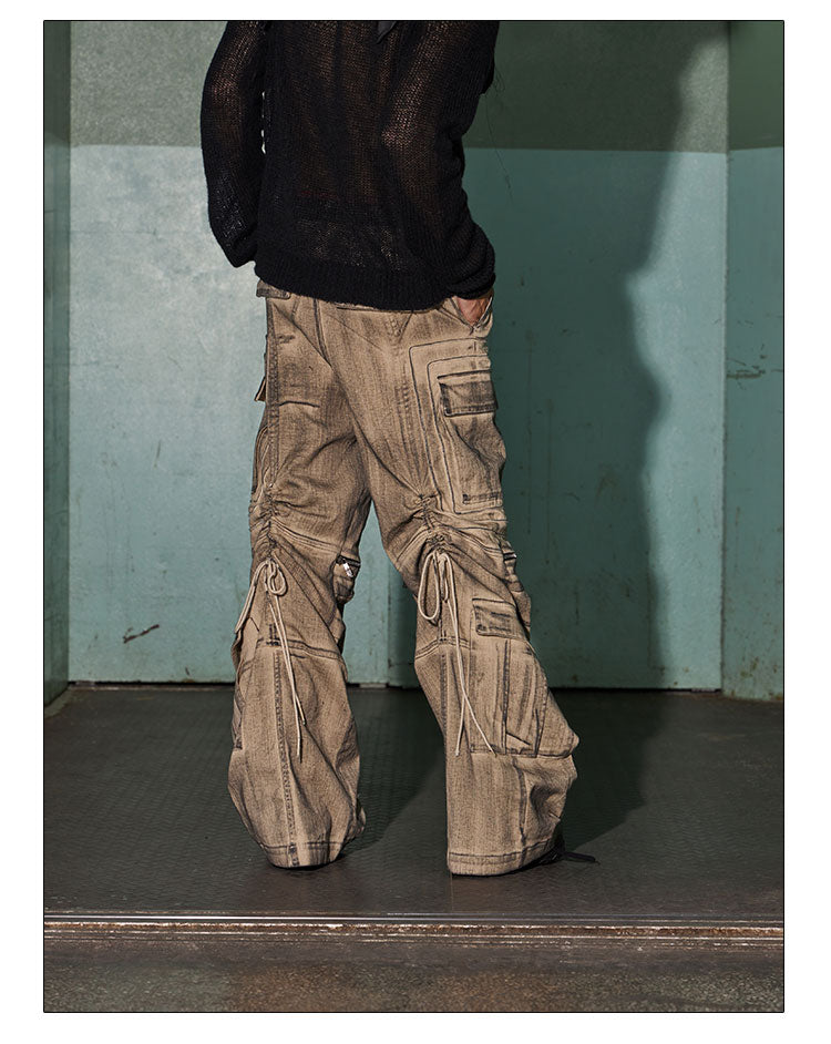 Niche Design Multi-pocket Washed Damaged Cargo Pants