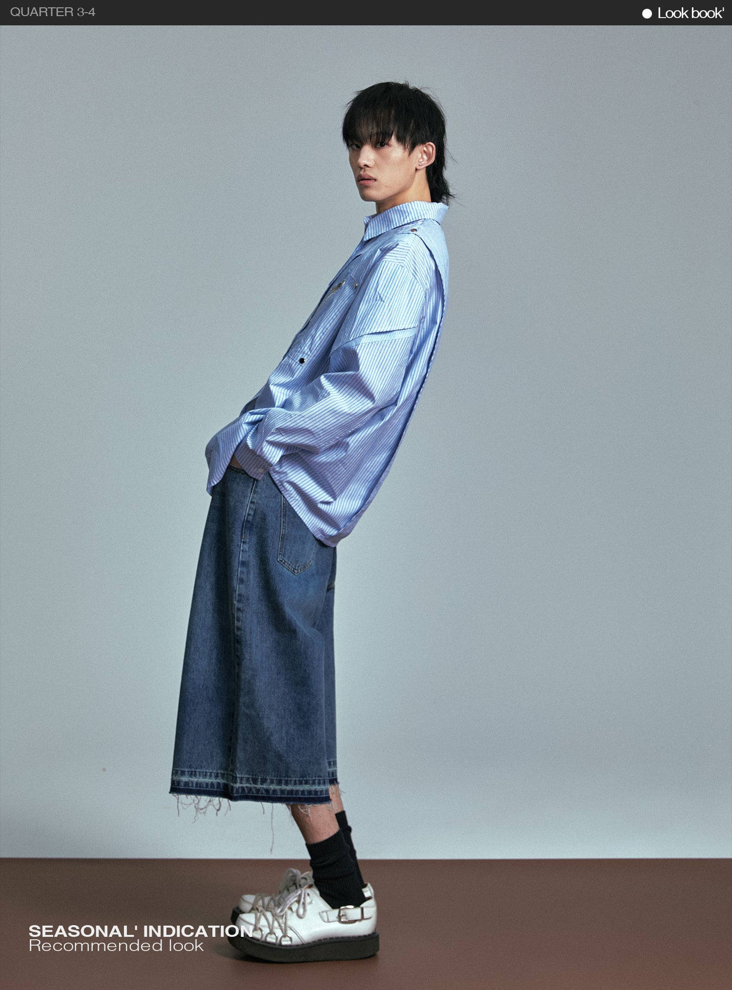 Wide Leg Three-Quarter Denim Shorts