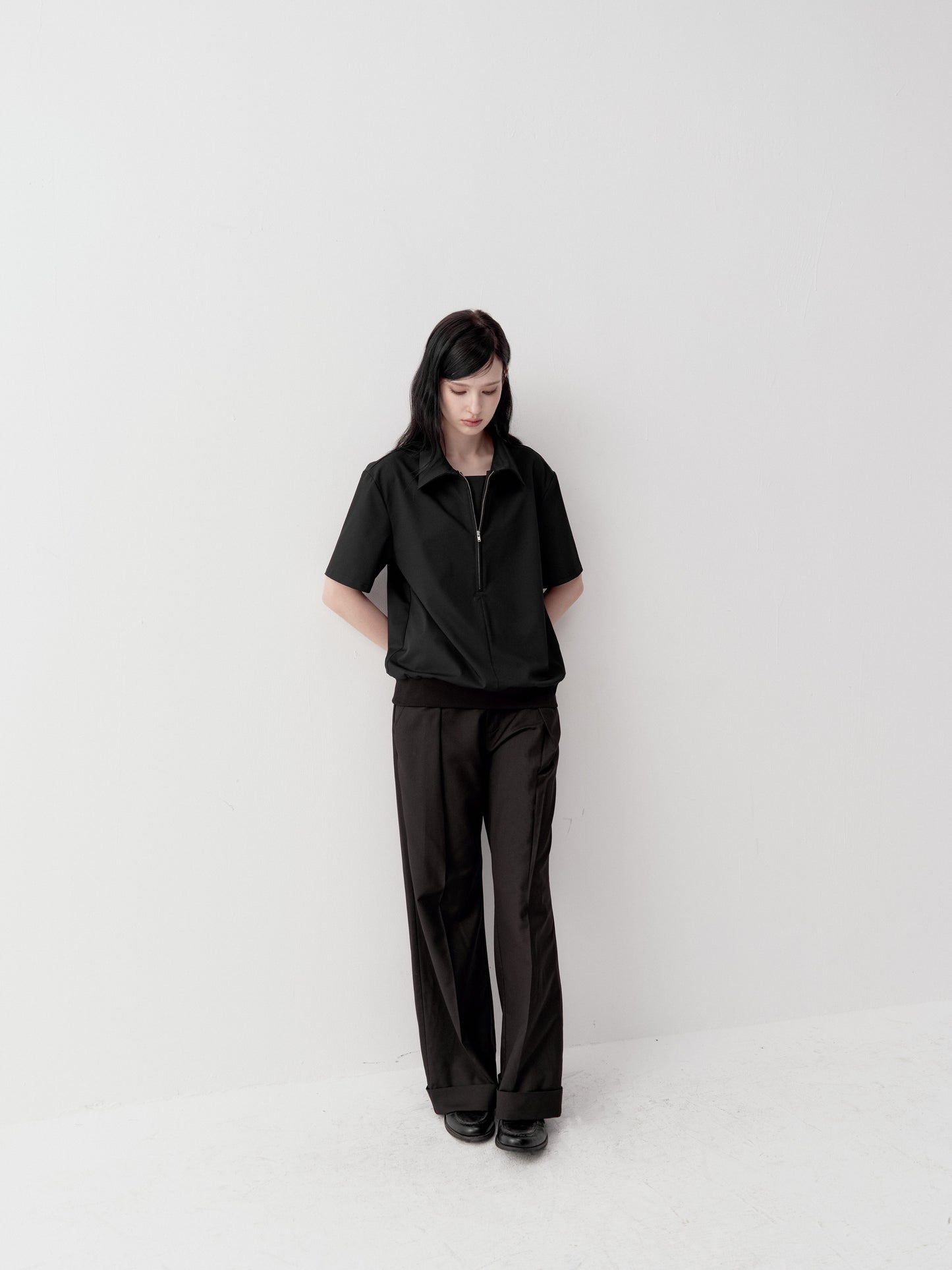 Half-Zip Faux Two-Piece Shirt