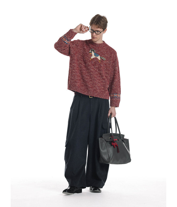 Unisex Tassel Jacquard Pony Sweater
