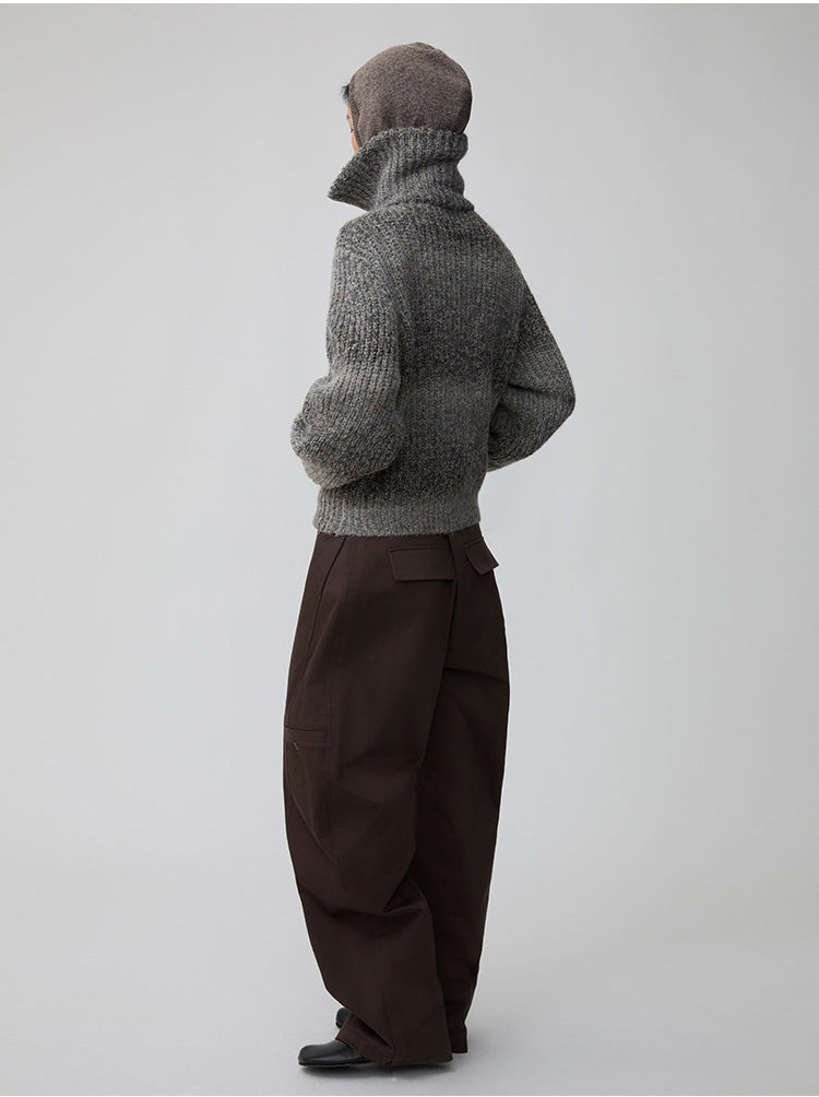 Loose-Fit Curved Sleeve Zip Cardigan