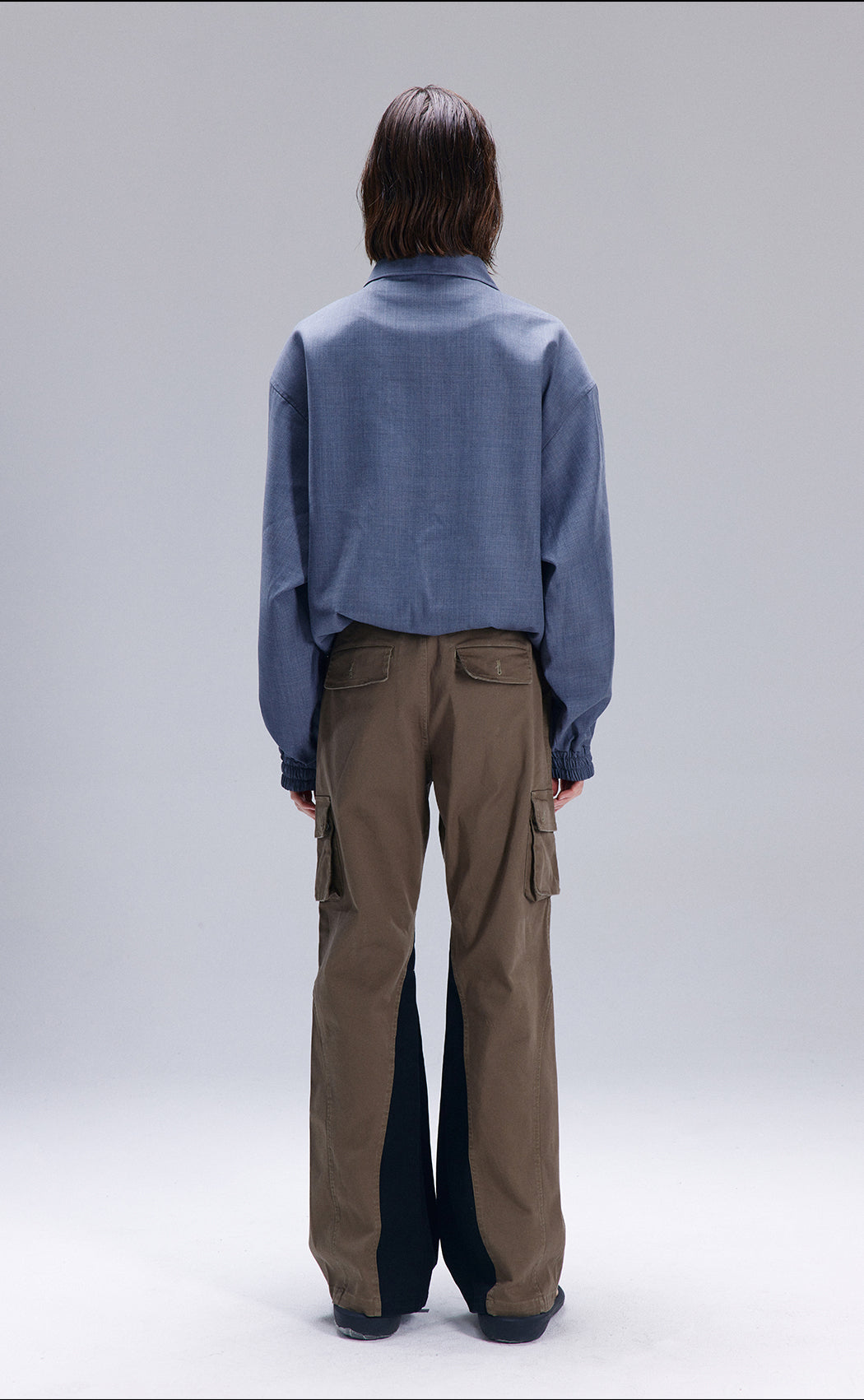 Wool heather gray silhouette embellished zipper polo shirt