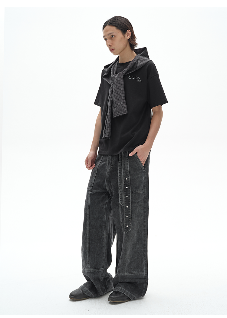 Straight-leg denim pants with embroidery