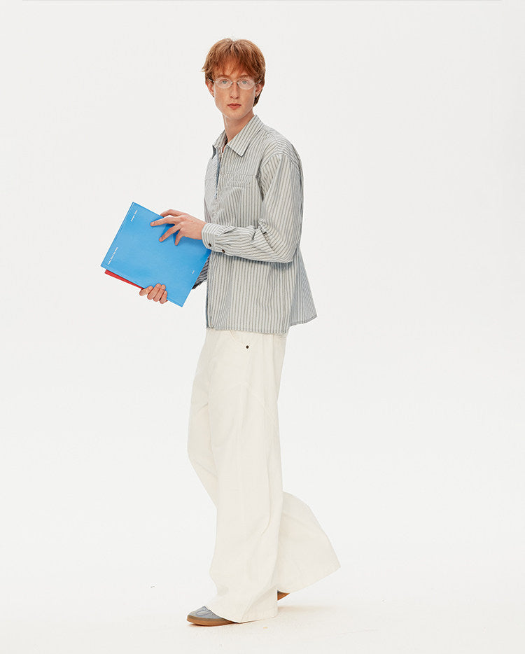 레트로 스트라이프 컬러 지퍼 셔츠