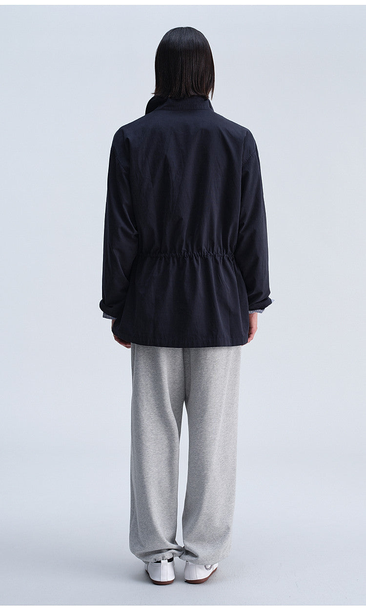 Work Jacket with Waist Drawstring and Relaxed Fit