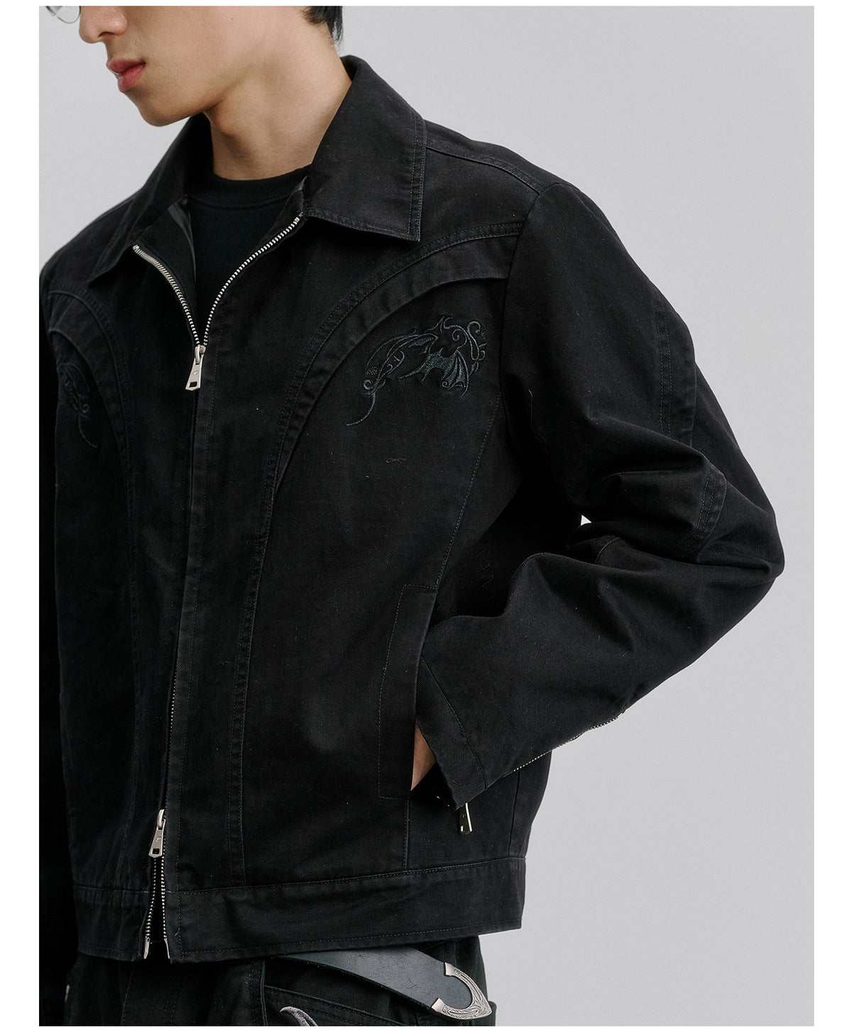 Embroidered Work Jacket with a Washed Finish