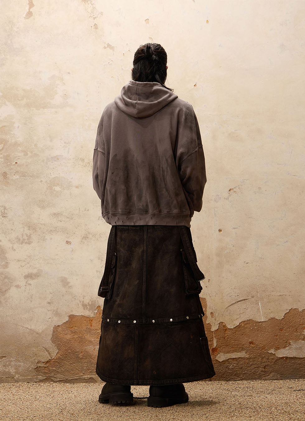 Washed Damaged Pullover Hoodie