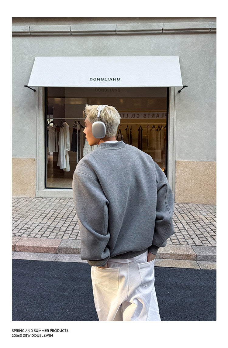 Wide-Shoulder Airy V-Neck Sweatshirt