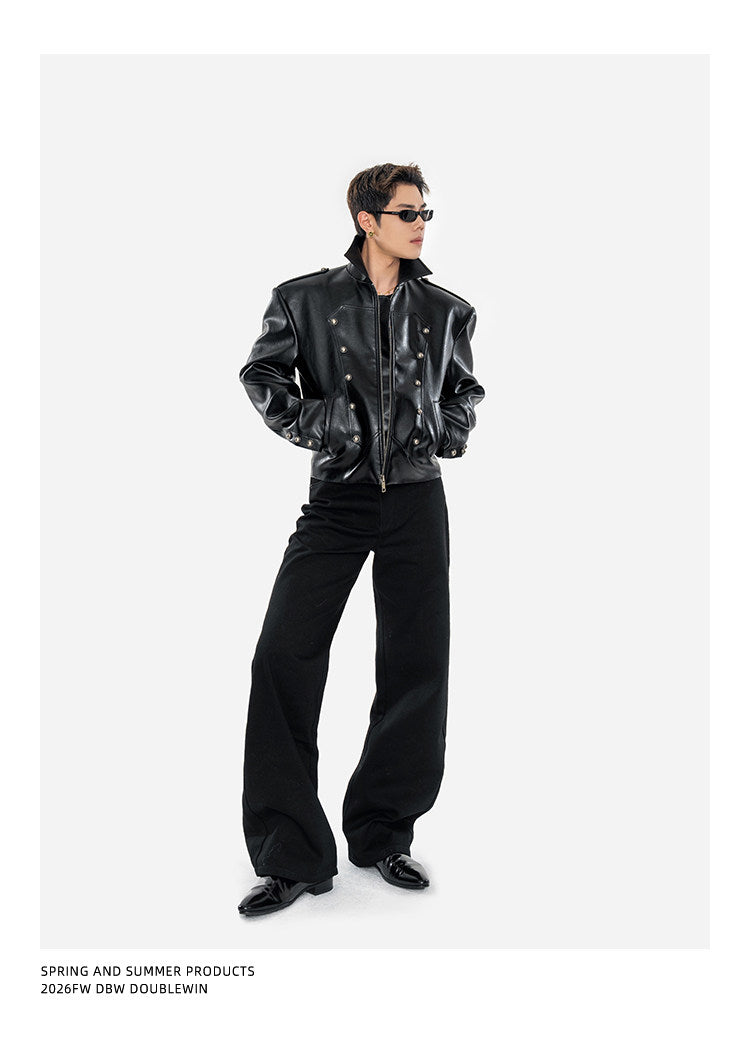 Matte Lychee-Textured Silhouette Leather Jacket