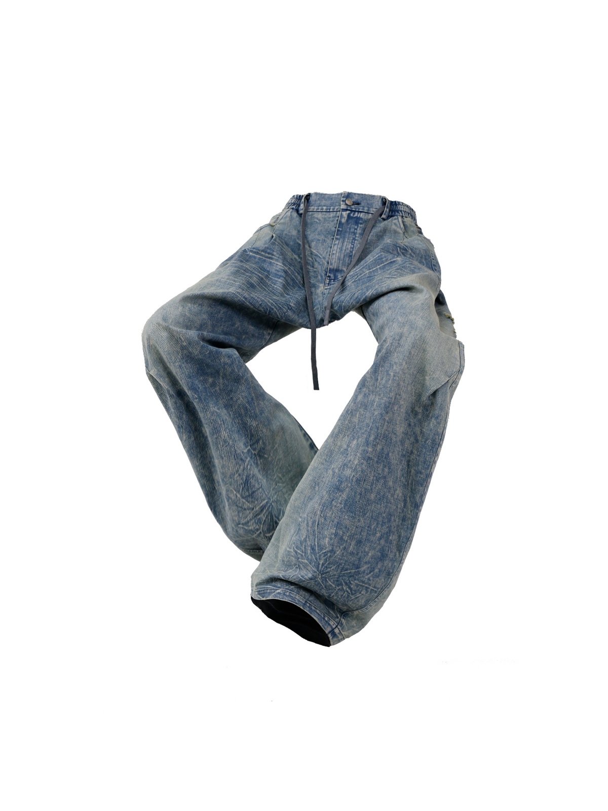 Curve Cut Wash-Damaged Jeans