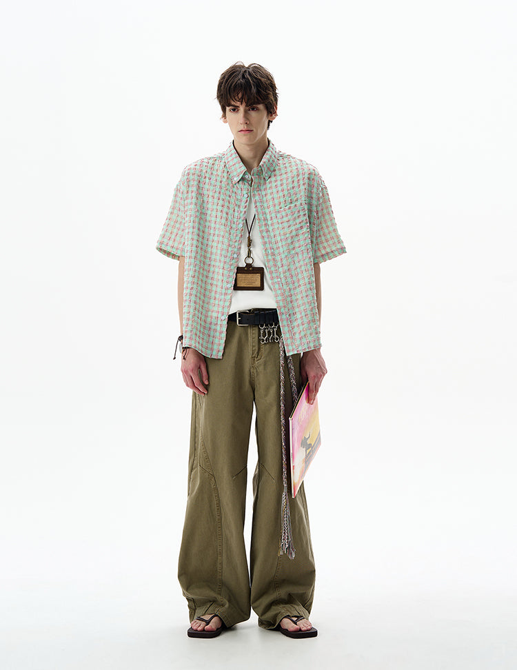 Casual seersucker plaid shirt