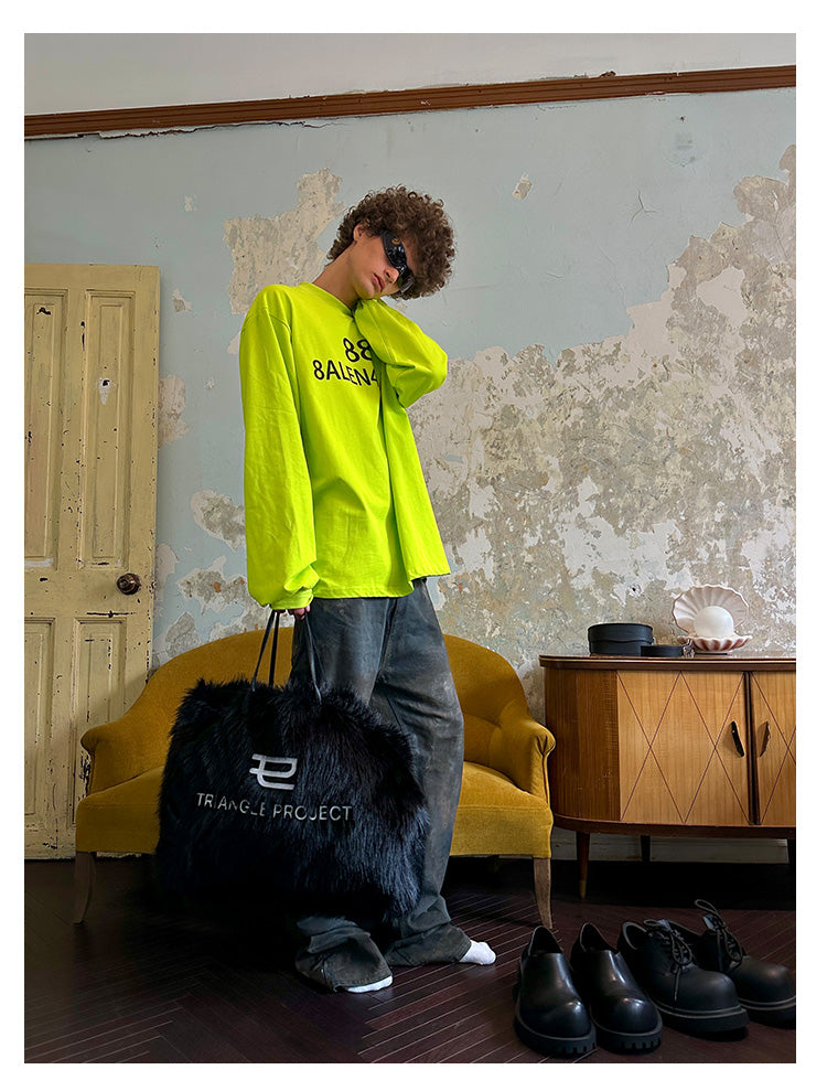 Embroidered Imitation Fur Shoulder Tote Large Bag