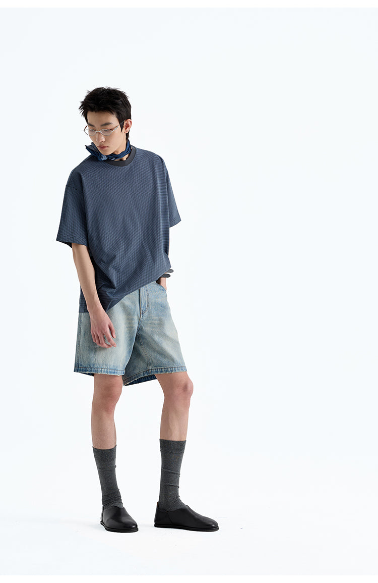 Adjustable waist denim shorts