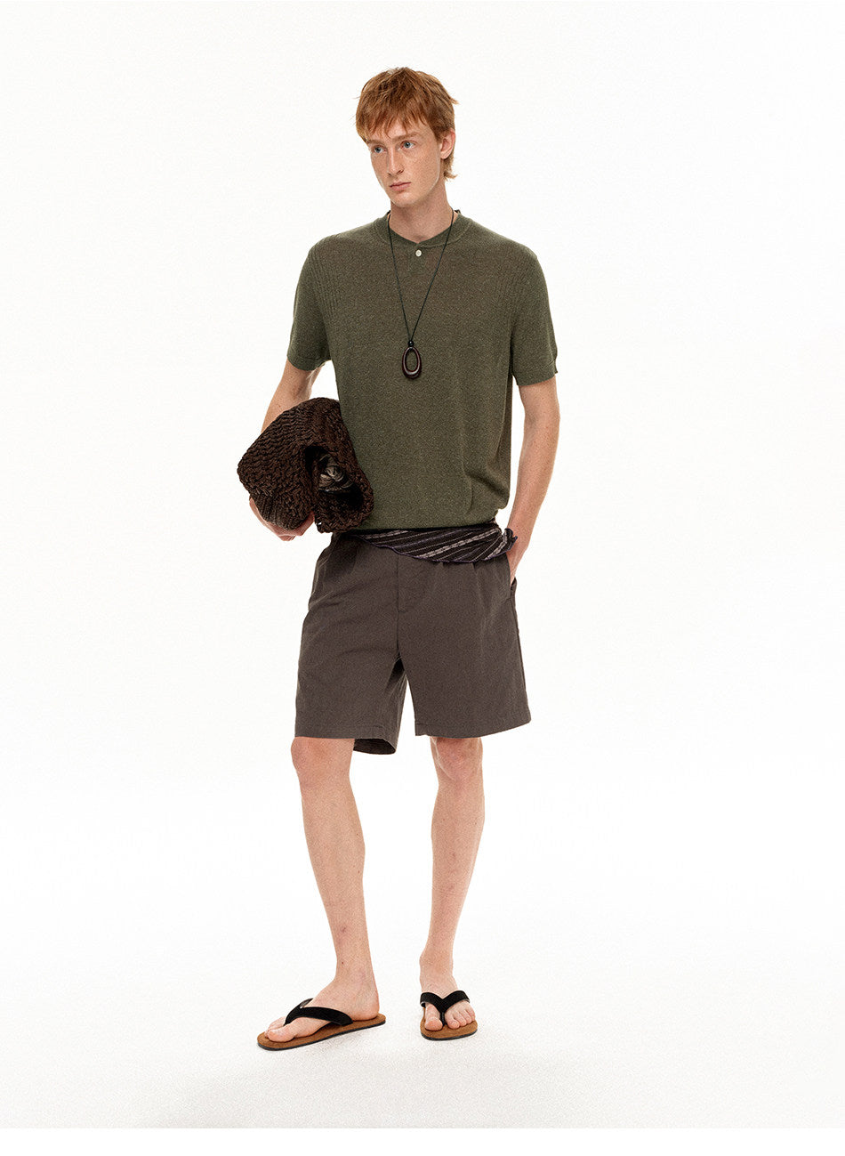 Henley-Neck Loose-Fit Knit