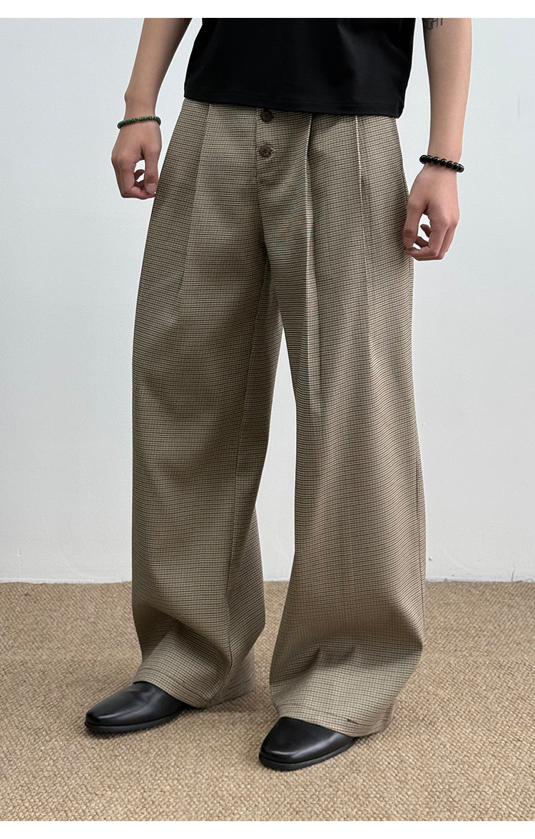 Chidori plaid pleated casual pants