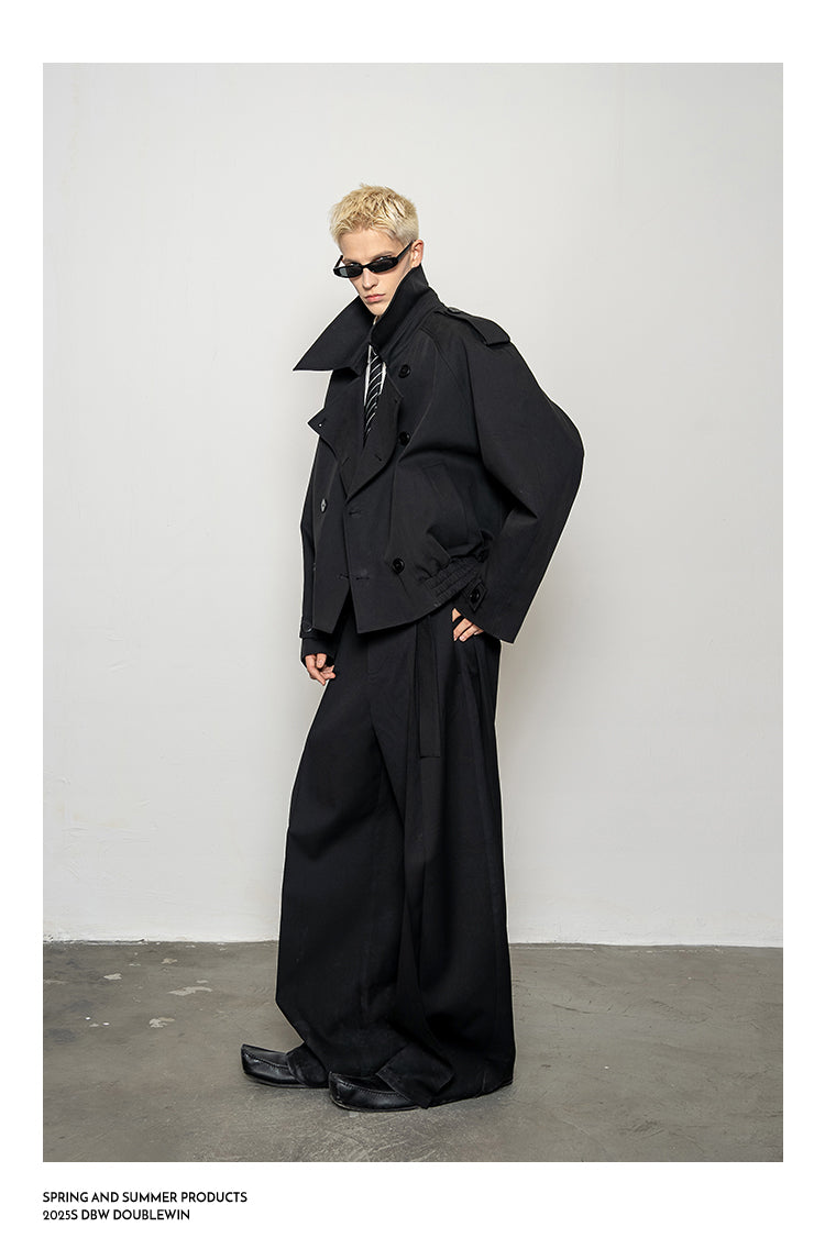 3D Reverse Pleated Wide-Leg Pants