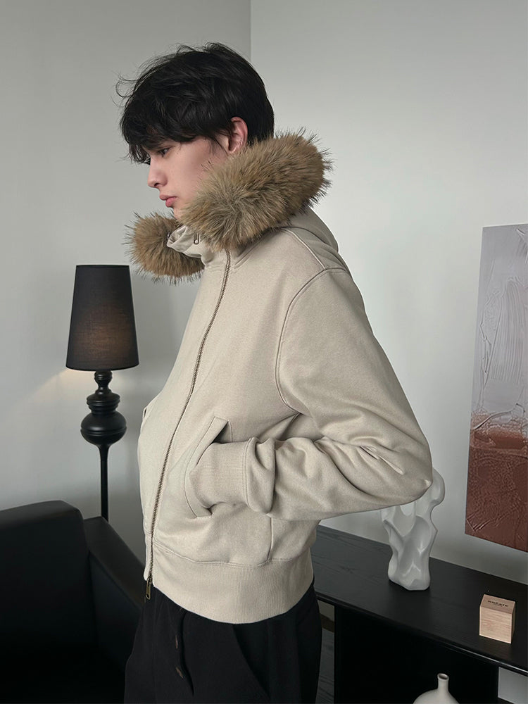 Zipper high collar hooded sweatshirt