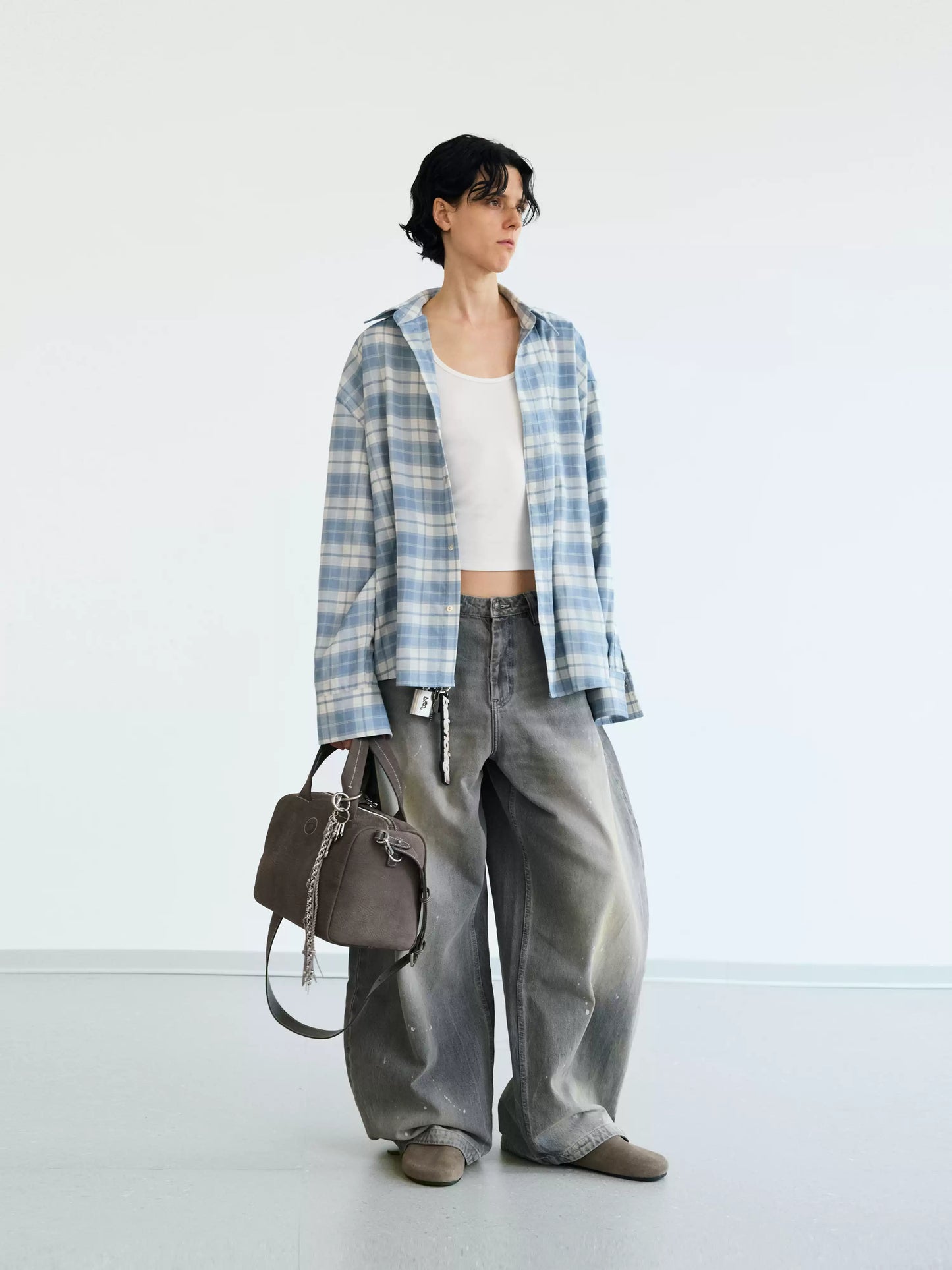 Retro contrast plaid shirt