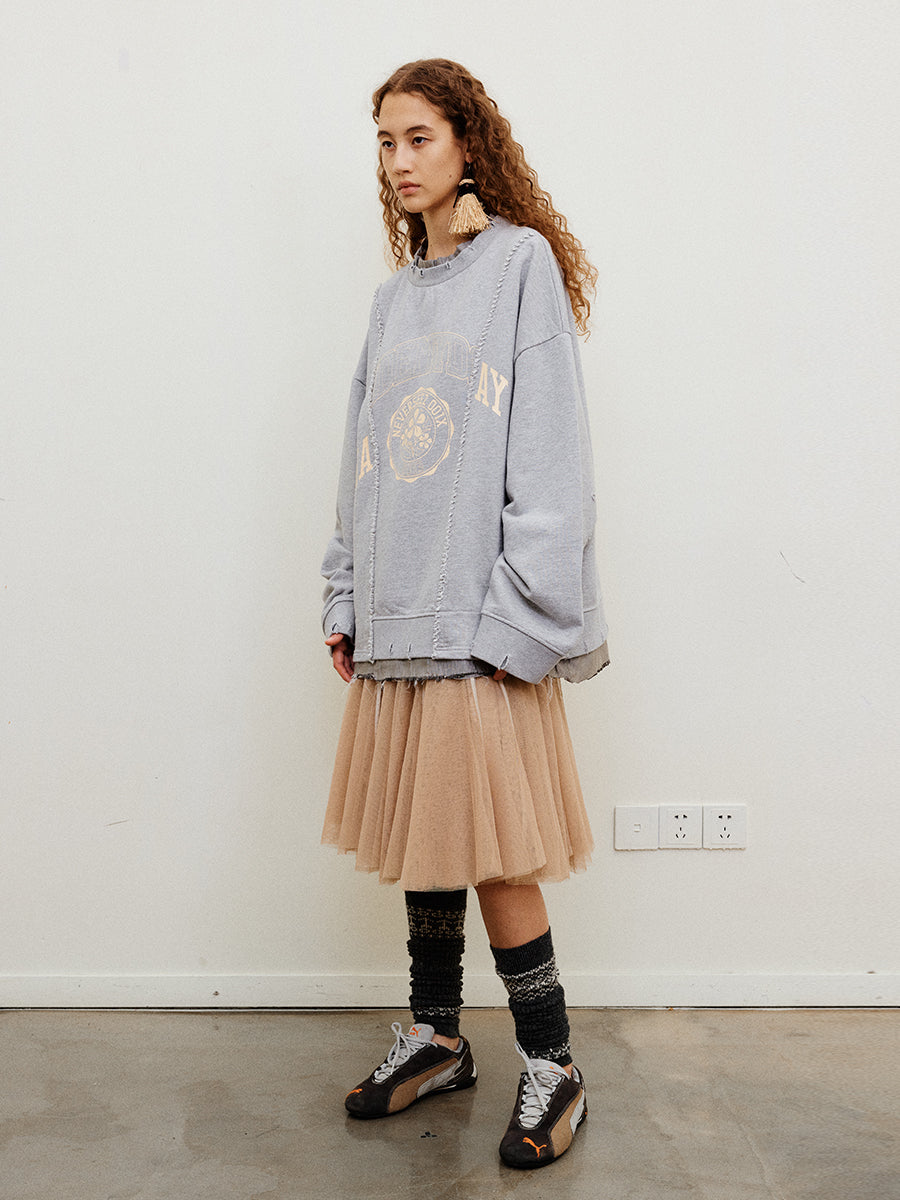 Faux Two-piece Crew Neck Sweatshirt
