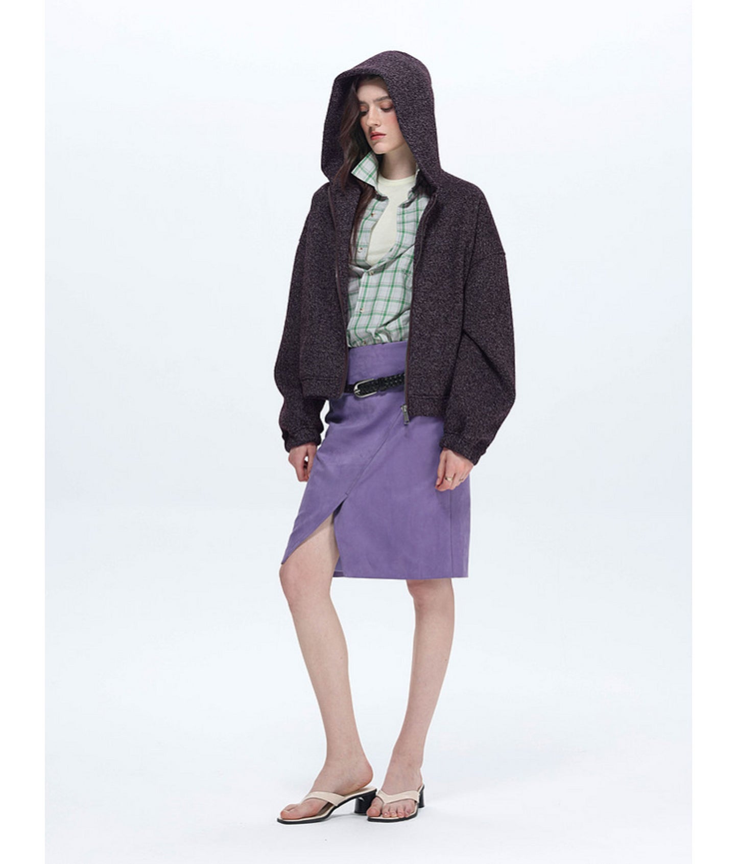 Textured Fleece Hooded Sweatshirt Jacket