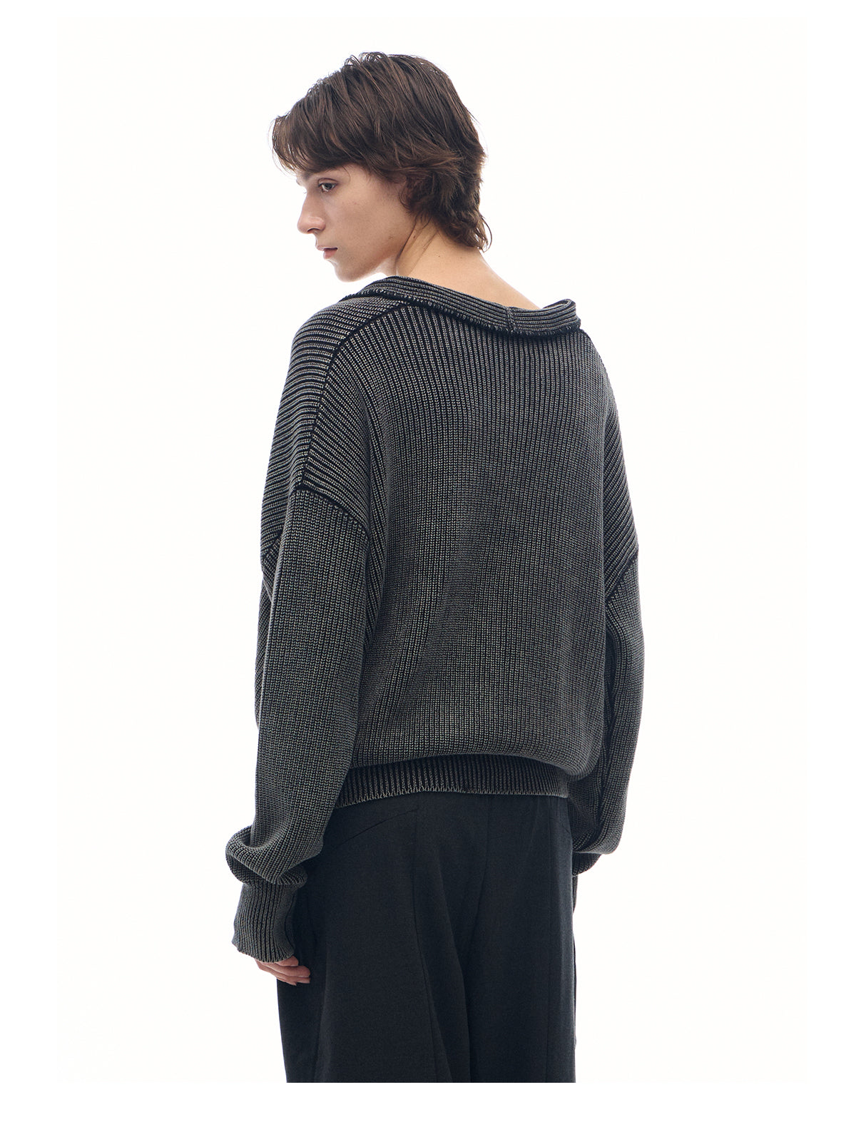 Washed Damaged Buttoned Sweater