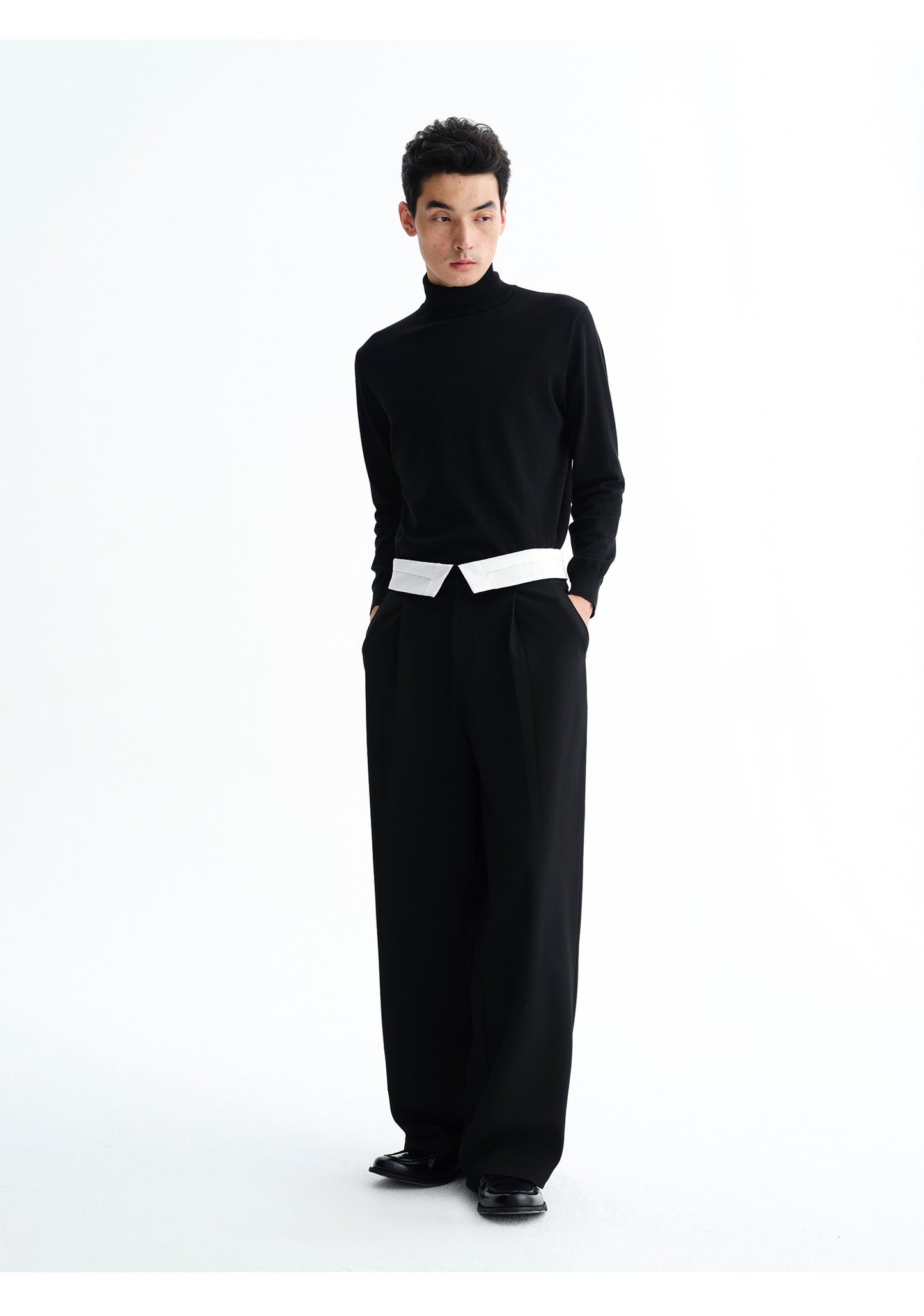 Turned-up hem wide-leg pants