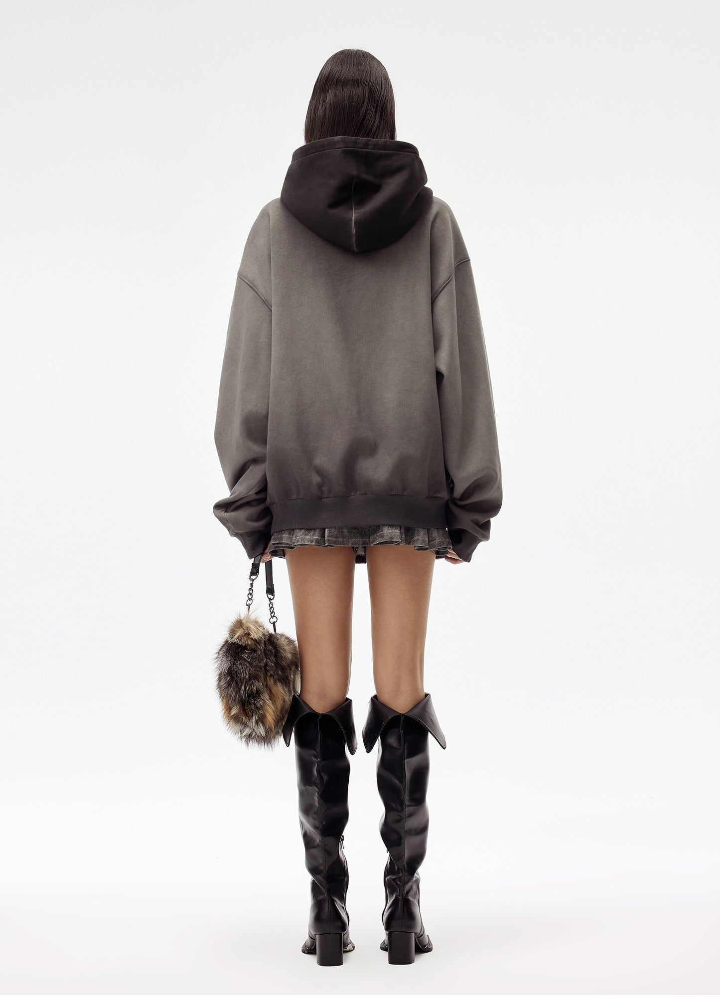 Patch collar wash hooded sweatshirt