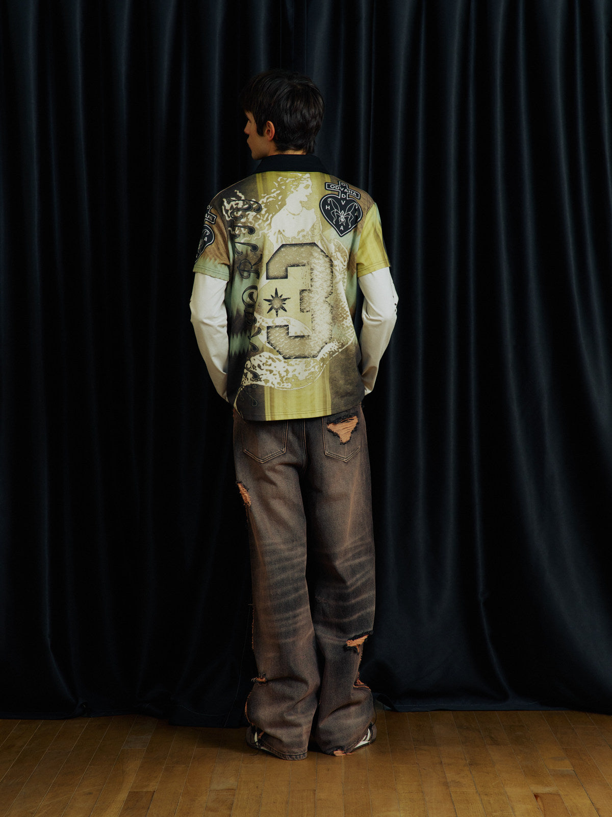 Digital Print Faux Two-Piece Polo Shirt