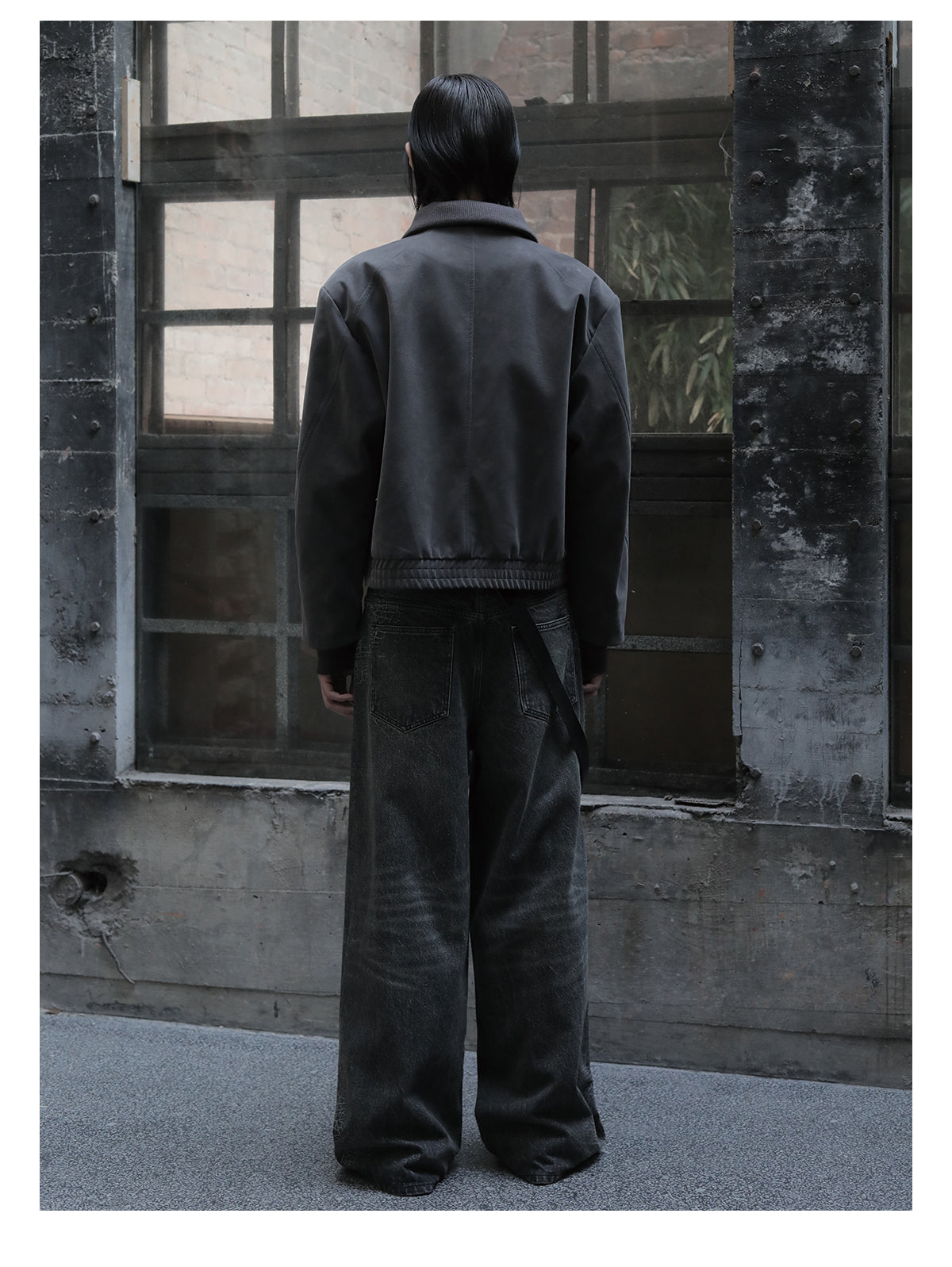 Threaded Sleeve Leather Jacket