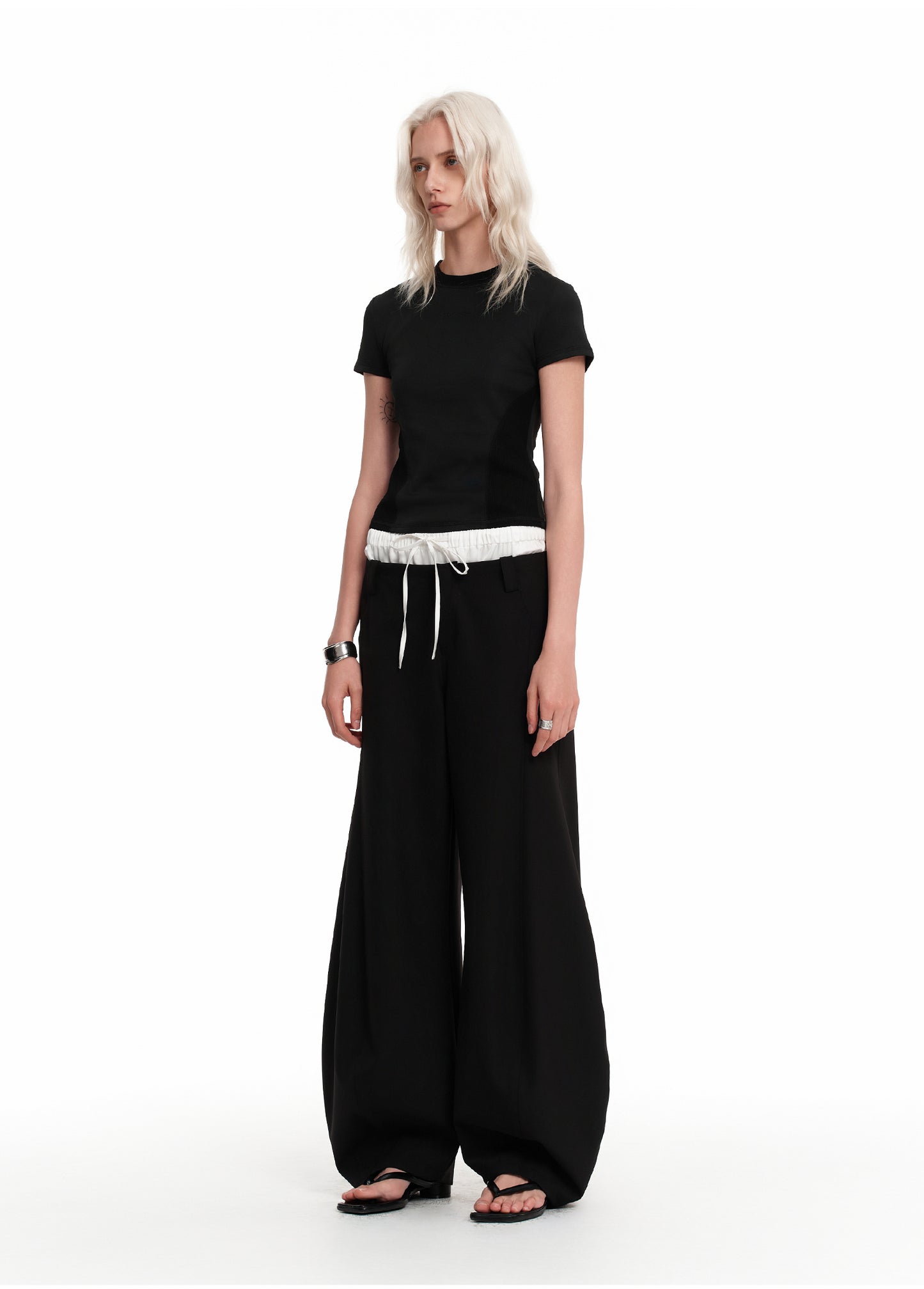 White Stitching Slim Wide Leg Pants