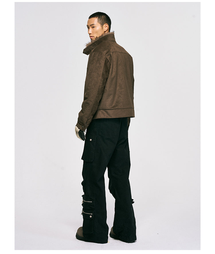 Mountain Carving Design Suede Jacket