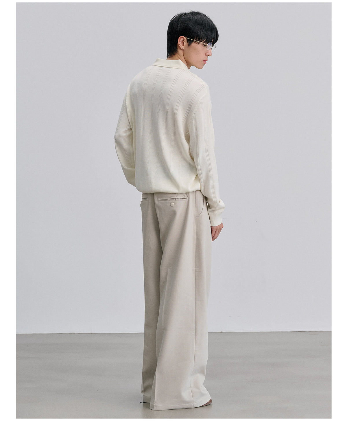 Silk-Wool Knit Shirt with Seagull Collar