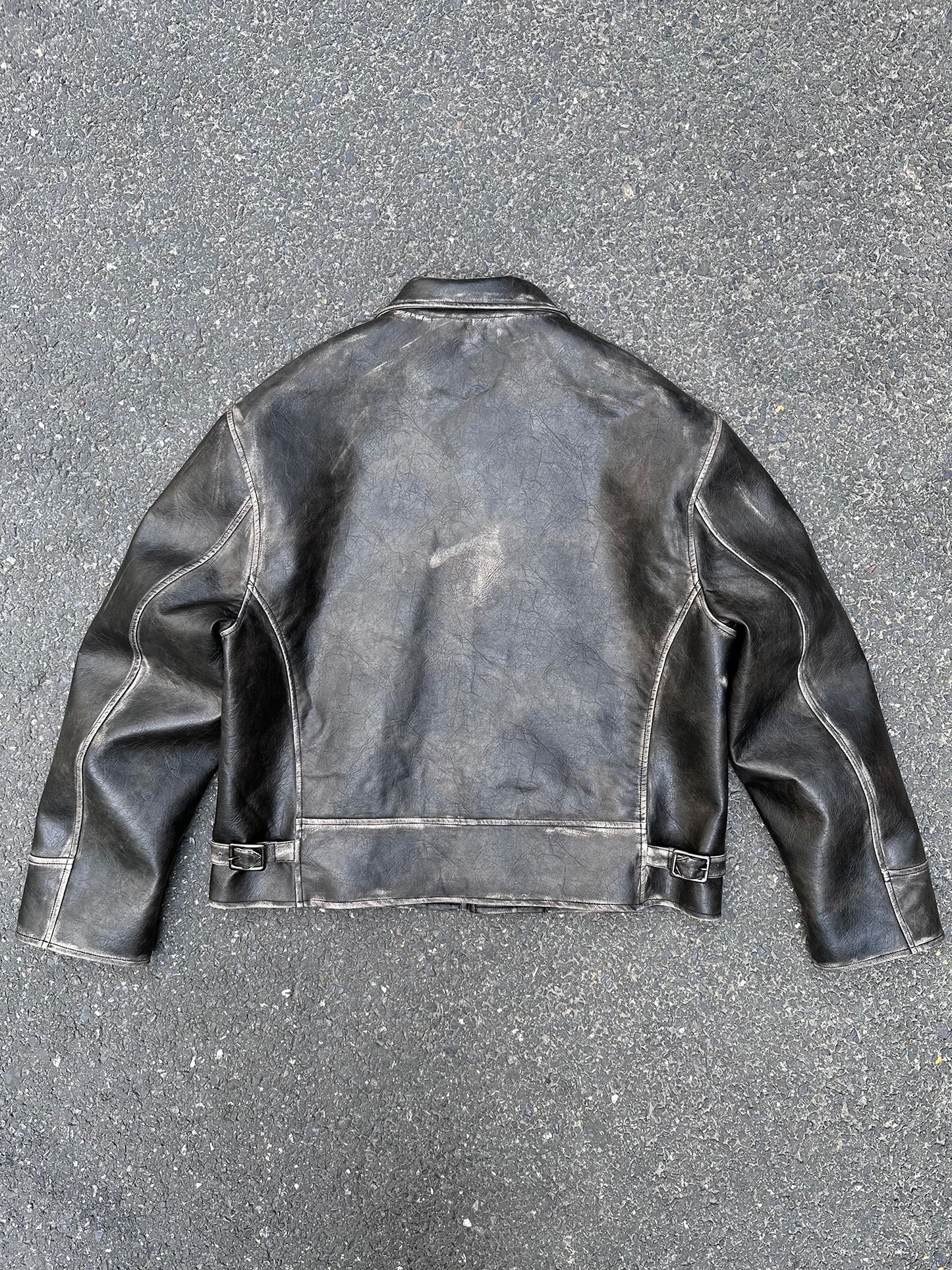 Handmade collar Short wide PU leather jacket