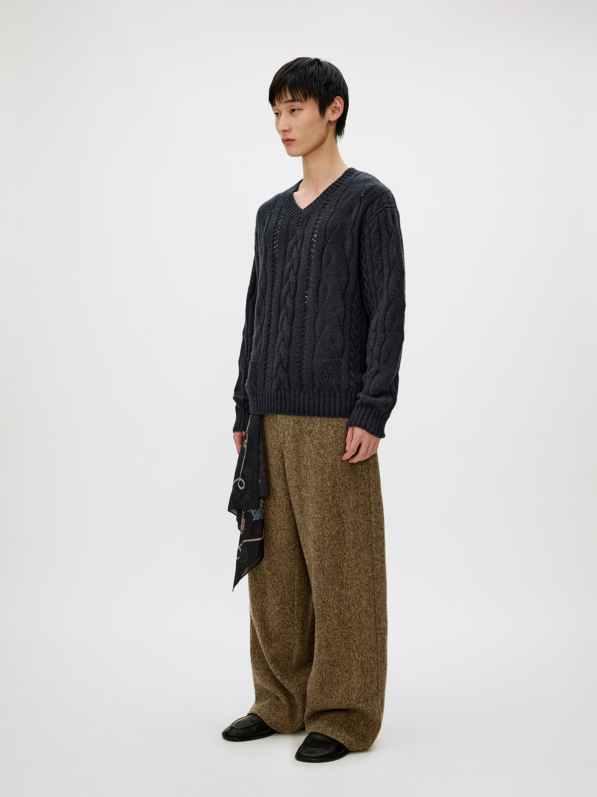 V-neck cable knit sweater